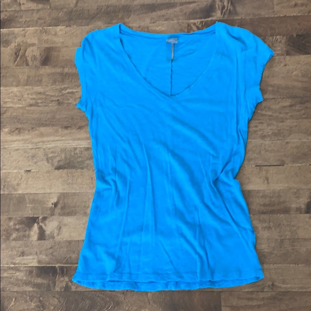 Bobi sea blue cap sleeve Slub v-neck t-shirt